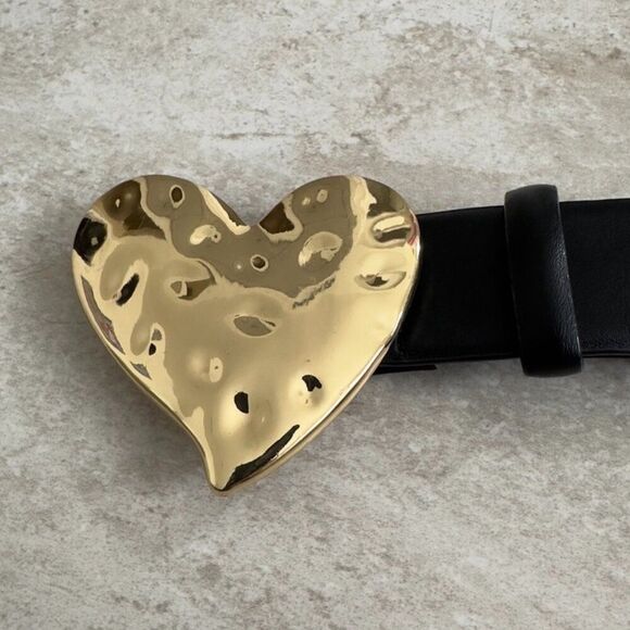 MANGO Gold tone Metal Heart Faux Leather Adjustable Belt NWOT - Sz Small - Picture 3 of 10